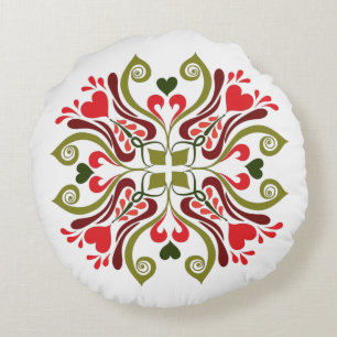 Colourful Traditional Hungarian Floral Motif Round Pillow
