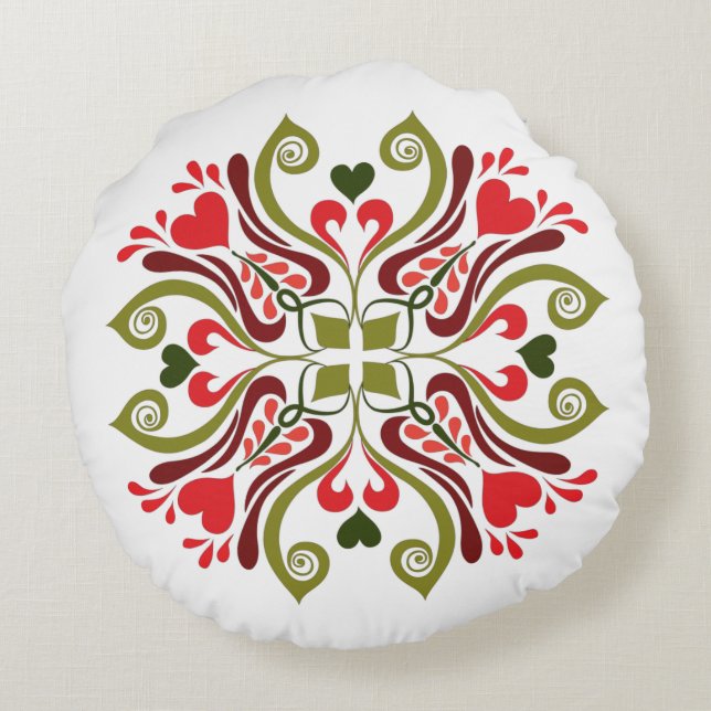 Colourful Traditional Hungarian Floral Motif Round Pillow (Back)