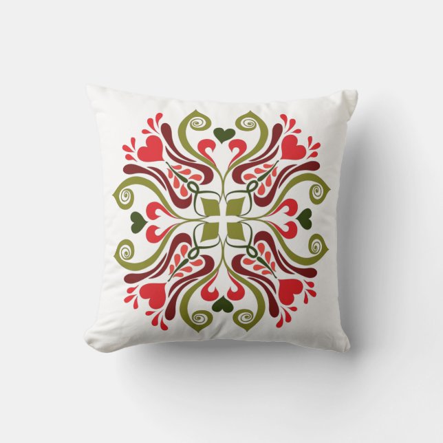 Colourful Traditional Hungarian Floral Motif Throw Pillow (Front)