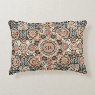 Colourful Traditional Moroccan Rug Pattern Accent Pillow