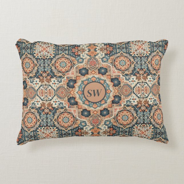 Colourful Traditional Moroccan Rug Pattern Accent Pillow (Front)