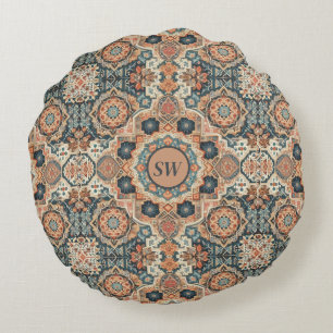 Colourful Traditional Moroccan Rug Pattern Round Pillow