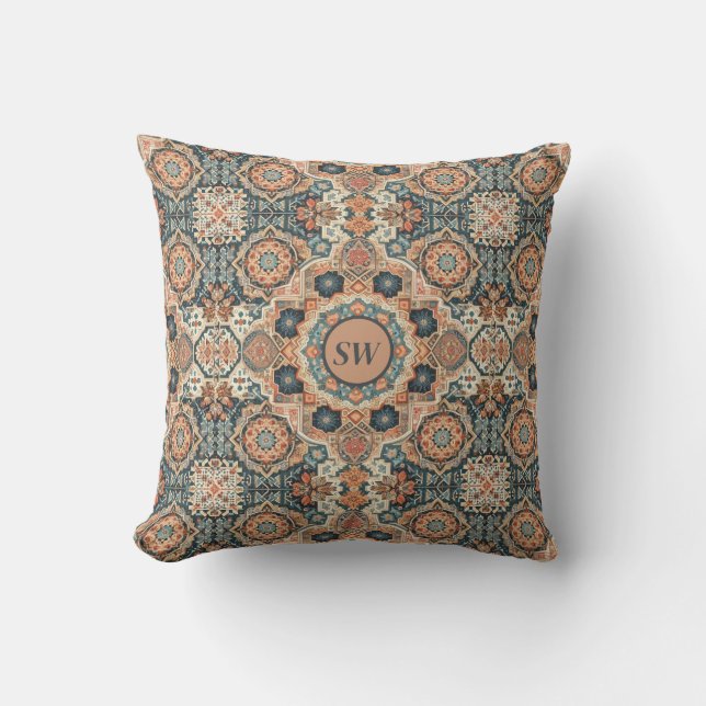 Colourful Traditional Moroccan Rug Pattern Throw Pillow (Front)