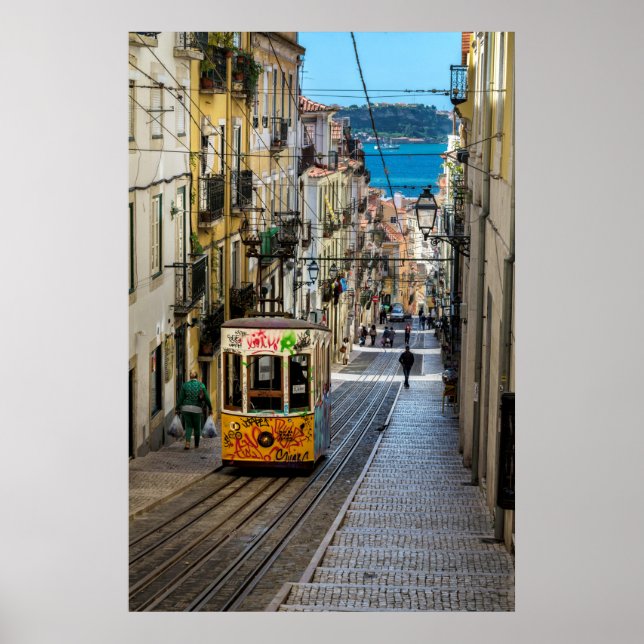 Colourful Traditional Tram Lisbon Portugal Poster (Front)