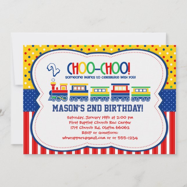 Colourful TRAIN - Birthday Party Invitations (Front)