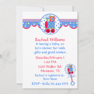Colourful Train Engine Baby Boy Shower Invitation