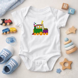 Colourful Train & Giraffe Baby Boy Bodysuit