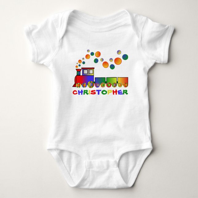 Colourful Train Personalized Baby Bodysuit (Front)