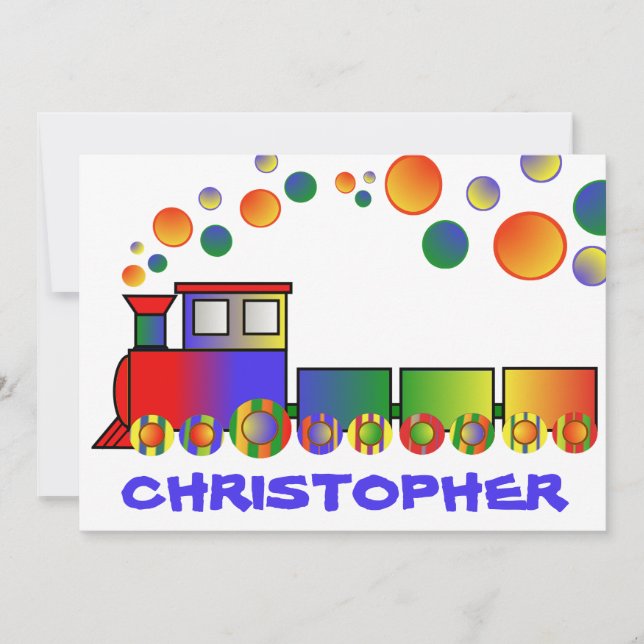 Colourful Train Personalized Birthday Party Invitation (Front)