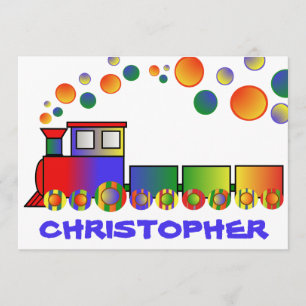 Colourful Train Personalized Birthday Party Invitation