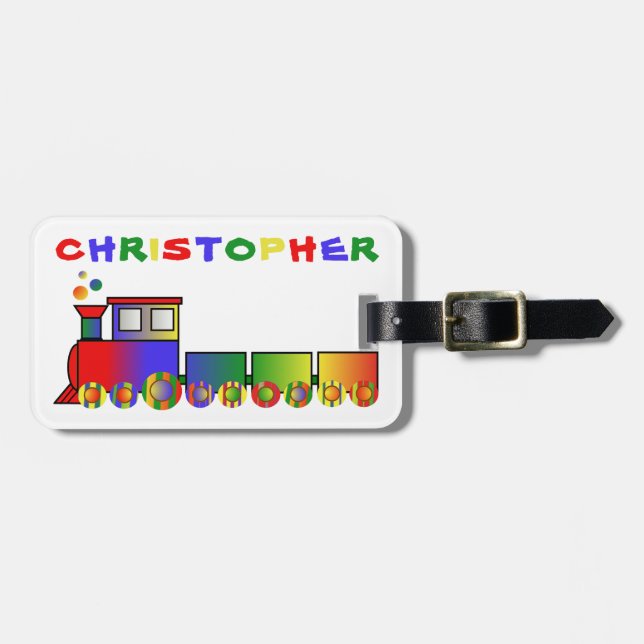 Colourful Train Personalized Luggage Tag (Front Horizontal)