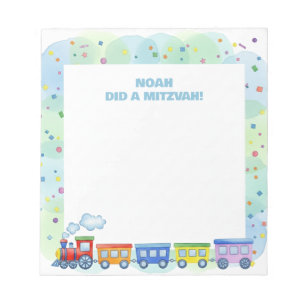 Colourful Train Themed Personalized Mitzvah Notepad