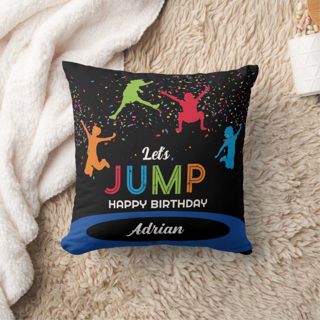 Colourful Trampoline Park Jump Kids Birthday Party Throw Pillow (Blanket)