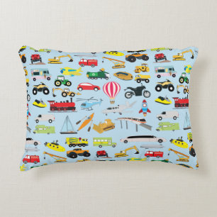 Colourful Transportation & Vehicles Kids Pattern  Accent Pillow