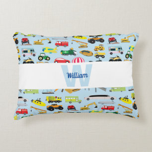 Colourful Transportation & Vehicles Kids Pattern Accent Pillow