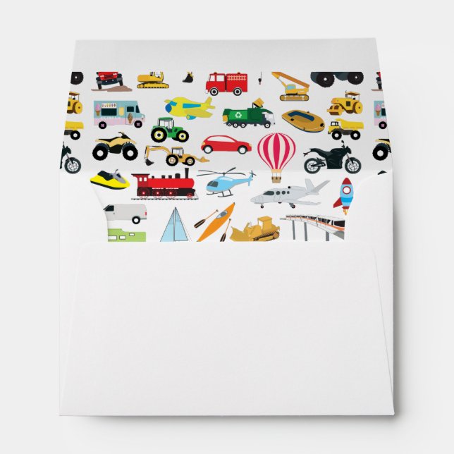 Colourful Transportation & Vehicles Kids Pattern Envelope (Back (Bottom))
