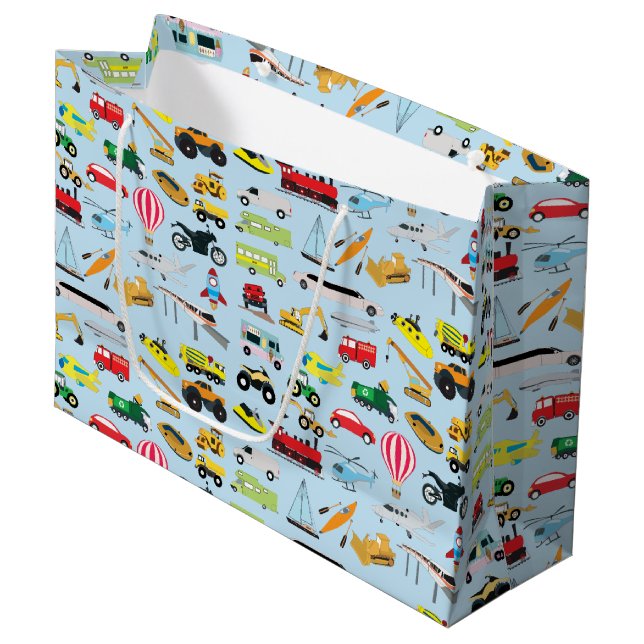 Colourful Transportation & Vehicles Kids Pattern Large Gift Bag (Front Angled)