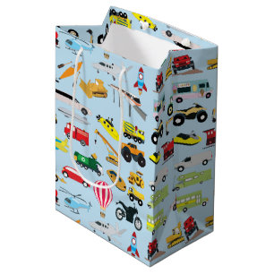 Colourful Transportation & Vehicles Kids Pattern Medium Gift Bag