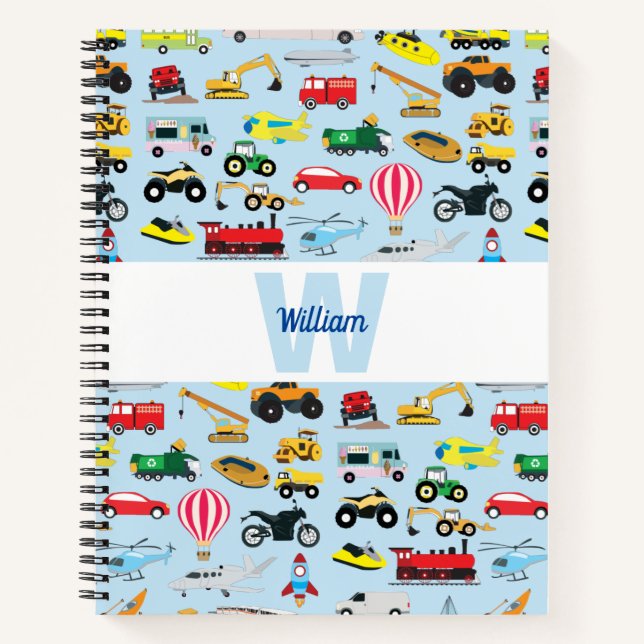 Colourful Transportation & Vehicles Kids Pattern Notebook (Front)