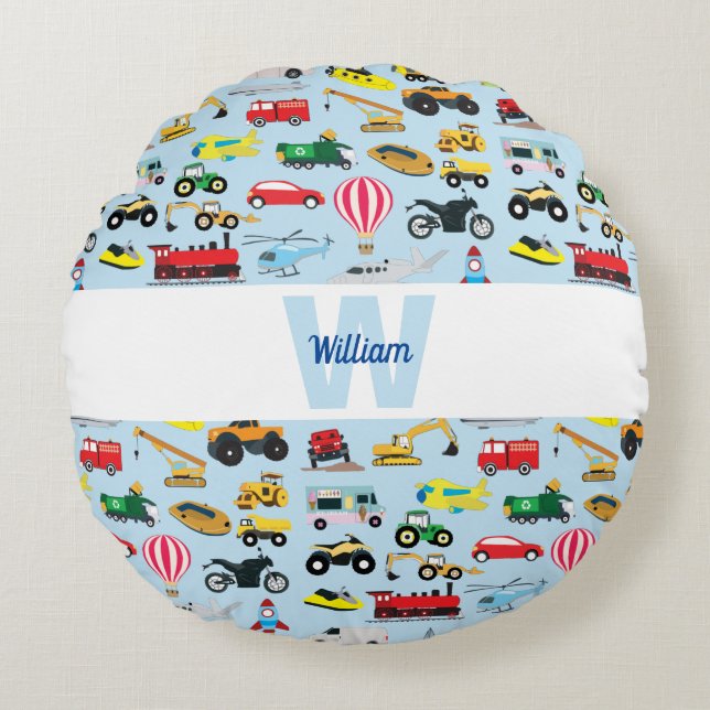 Colourful Transportation & Vehicles Kids Pattern  Round Pillow (Front)