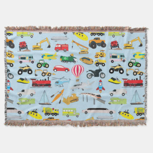 Colourful Transportation & Vehicles Kids Pattern Throw Blanket