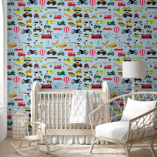 Colourful Transportation & Vehicles Kids Pattern Wallpaper (Kids)