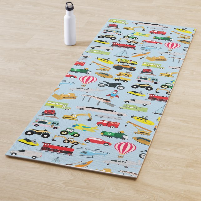 Colourful Transportation & Vehicles Kids Pattern Yoga Mat (In Situ)