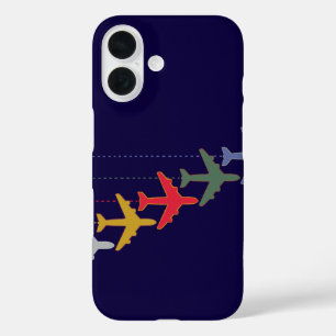 colourful travel airplanes iPhone 16 case
