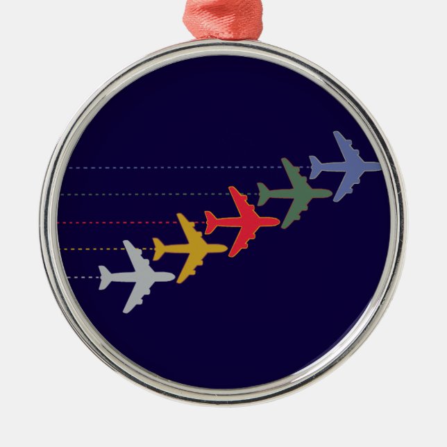 colourful travel airplanes metal ornament (Front)