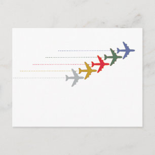 colourful travel airplanes postcard