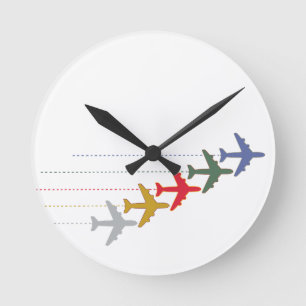 colourful travel airplanes round clock