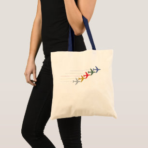 colourful travel airplanes tote bag