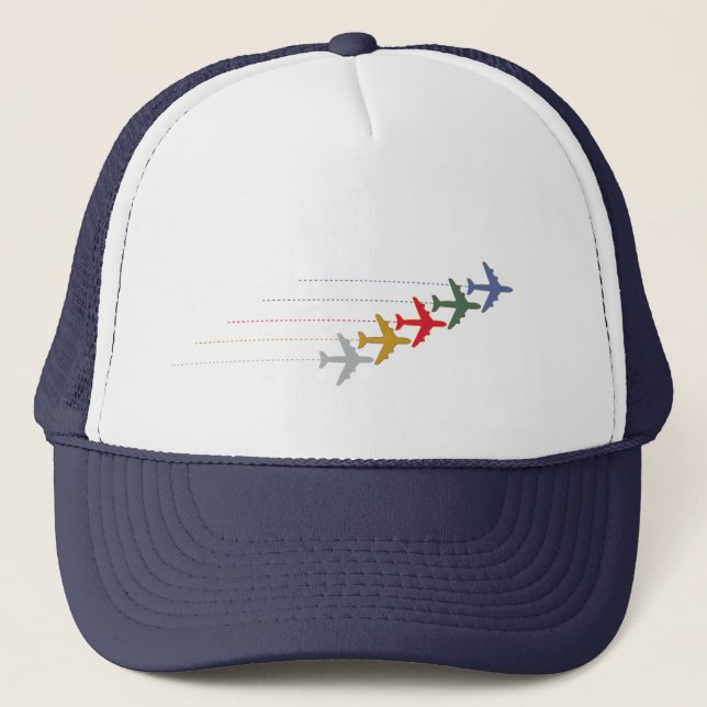 colourful travel airplanes trucker hat (Front)