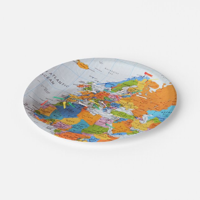 Colourful Travel Map Paper Plate (Angled)