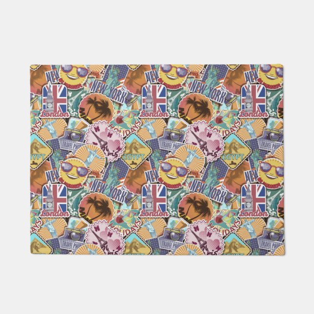 Colourful Travel Sticker Pattern Doormat (Front)