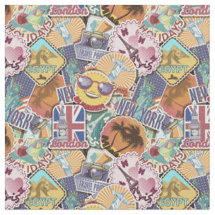 Colourful Travel Sticker Pattern Fabric