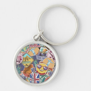 Colourful Travel Sticker Pattern Keychain