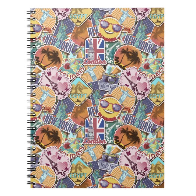 Colourful Travel Sticker Pattern Notebook (Front)