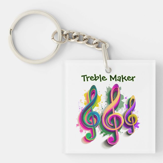 Colourful Treble Clef Music Design Keychain (Front)