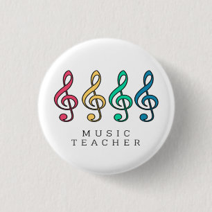 Colourful Treble Clef Music Teacher  1 Inch Round Button
