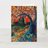 Colourful Tree And River Painting