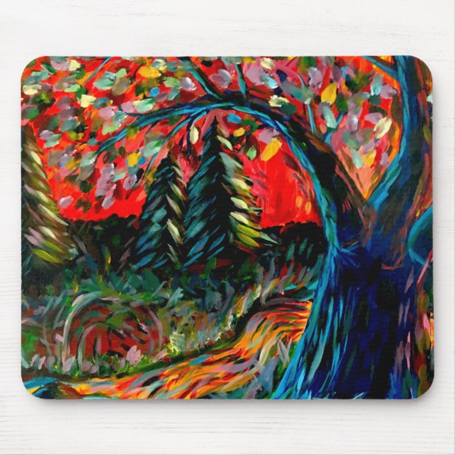 Colourful Tree And River Painting Mouse Pad (Front)
