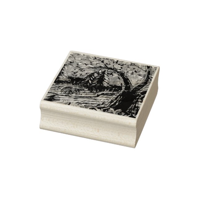 Colourful Tree And River Painting Rubber Stamp (Stamp)