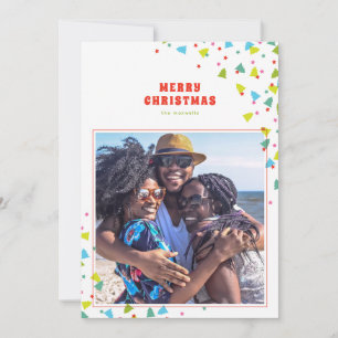 Colourful Tree and Star Confetti Modern Photo Holiday Card