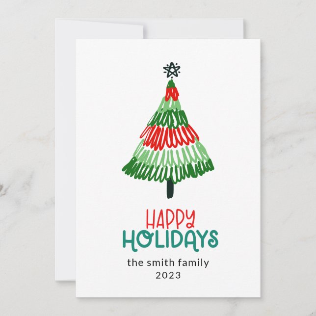 Colourful Tree christmas Happy Holiday Card (Front)
