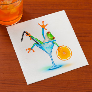 Colourful Tree Frog Cocktail Glass Napkin
