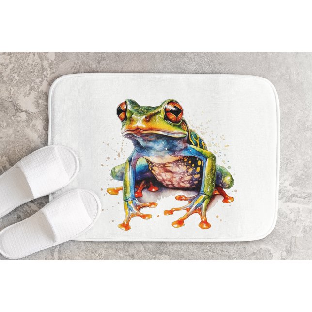 colourful tree frog in watercolor bath mat (Creator Uploaded)