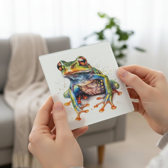 colourful tree frog in watercolor glass coaster (Creator Uploaded)