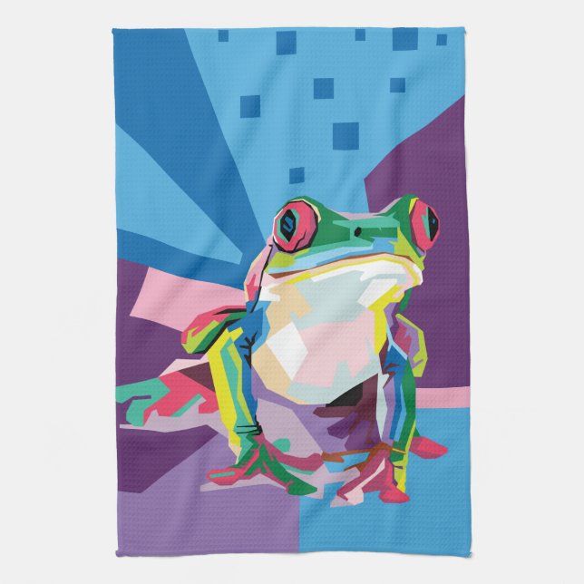 Colourful Tree Frog Portrait Kitchen Towel (Vertical)