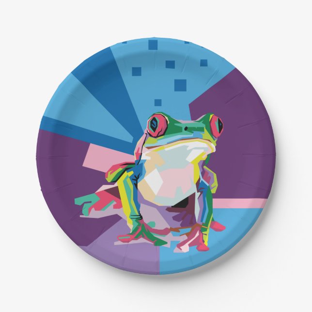 Colourful Tree Frog Portrait Paper Plate (Front)